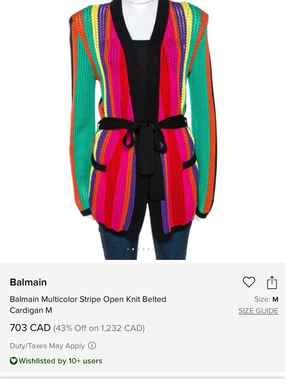 Balmain Multicolor Striped Open Knit Cardigan with Black Trim